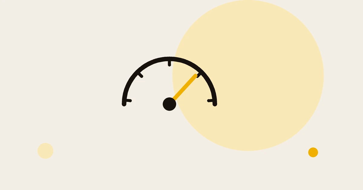 Flat illustration of a gauge dial showing progress towards a threshold.