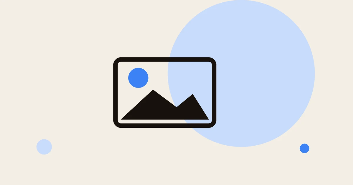 A flat illustration of a picture frame holding a simple mountain scene, on a cream background with a blue accent disc