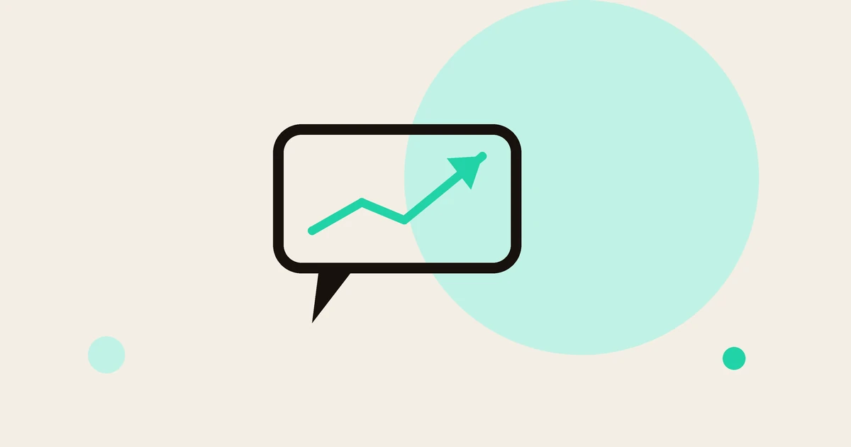 Flat illustration of a chat bubble with a rising trend line, for an article about hostile YouTube comments.