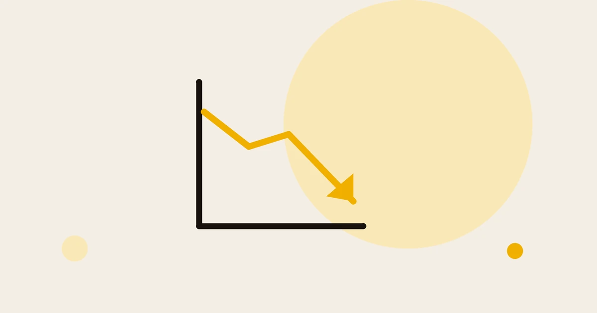 Flat illustration of a falling line chart, representing a YouTube channel's RPM dropping